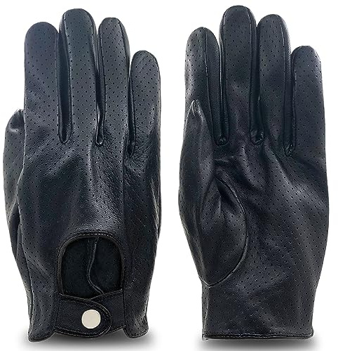 ZLUXURQ Herren Luxus und Weiches 100% Schaffell Leder Fahrhandschuhe mit Maschige, Touchscreen