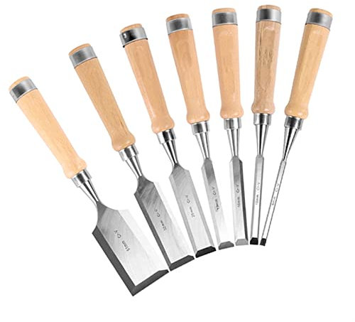 Samnuerly 7 pièces 6-51mm Ensemble de Ciseaux à Bois Outils de Charpentier Ciseaux à Bois Plats s Couteaux à découper menuisiers Gouge Outil de Sculpture sur Bois (7 pièces) (7 pièces)
