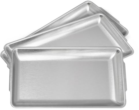 Aynaxcol 3Pcs 304 Stainless Steel Food Serving Tray, 12.6 Rectangular Serving Platters Multipurpose for Kitchen,Party Organizer Tray for Buffet Brushed Nickel (Silver)