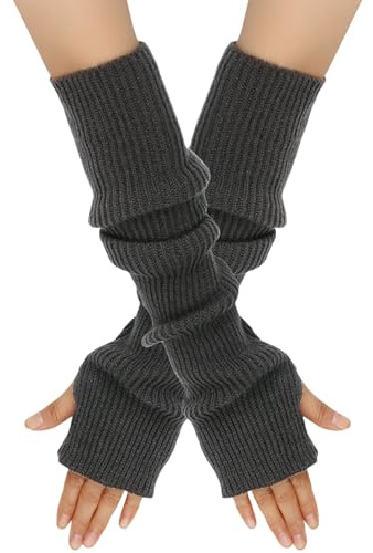 Suxgumoe Fingerlose Handschuhe Damen, Lange Winter Damen Armstulpen, Strick Pulswärmer mit Daumenloch Gestrickte Armwärmer für Damen Mädche