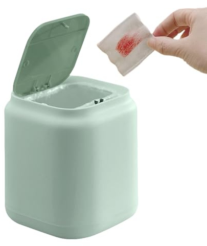 Tissting Mini Tischmülleimer mit Deckel, 1,5L 15 x 13 x 13 cm Kleine Kunststoff Tischabfalleimer Desktop Make-up Abfalleimer Mülleimer für Badezimmer, Schlafzimmer, Küche, Büro(Grün)