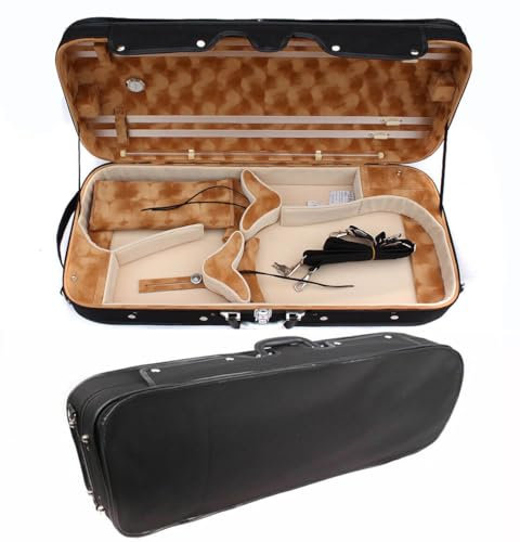 Vetimobato Verstellbare Violine Viola Doppelkoffer - Hält 4/4 Violine & 15-17 Zoll Bratsche - Hartschalen-Rucksack mit 4 Bogenhaltern, 2 Rückengurten - Langlebig & Leicht für Musiker (Schwarz 600D