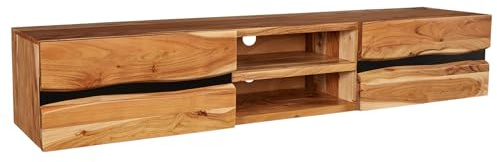 Riess Ambiente TV-Lowboard Amazonas - 160cm - Natur - Akazienholz Baumkante | Kabelöffnung, montiert geliefert, praktischer Stauraum, pflegeleichte Oberfläche, Baumstamm-Optik, Massivholz