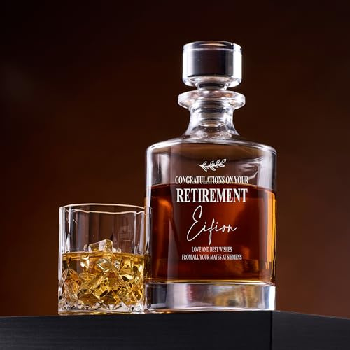 Personalised Large Round Retirement Vintage Glass Whiskey Decanter Gift