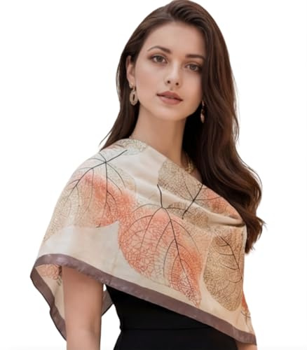 LA FERANI Damen Seidentuch beige bunt korean Stil Halstuch Seide formelle Anlässe Tuch Umschlagtuch leicht 90x90cm Geschenk für Sie