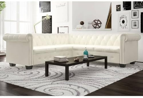 Mengtu Chesterfield Ecksofa 5-Sitzer Kunstleder Relaxsofa Möbel Relaxcouch Sofa Bürosofa Multifunktionale Sofa Polstersofa Sofagarnitur Büro Weiß