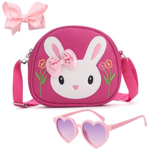 RSXING Kleines Mädchen Kaninchen Tasche Mädchen Handtasche Kinder Hase Geldbörse Mädchen Spielzeug Crossbody Tasche Messenger Umhängetasche Geburtstag (Rosenrot)