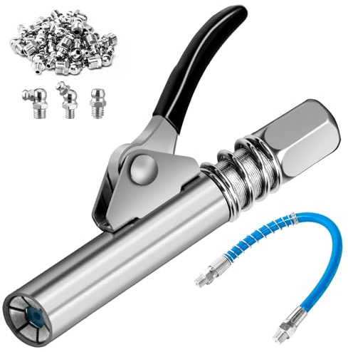 G Coupler för Fettpress,Smörjsprutans Nipplar Kompatibla med Alla Smörjsprutor med 1/8 NPT ändar Enhand sfettsprutkoppling med 30 cm Slang, 27 Stycken M6 M8 M10 Smörjnipplar