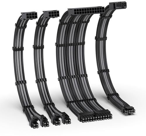 EZDIY-FAB 12VHPWR PSU Extension Kit, 1x24-Pin/2xEPS/1x12+4 Pin, Black Grey | 12+4 Pin GPU Cable, 12V-2x6 Extension, PCIe 5.0 Cable Kit, For RTX 40/50 GPUs, 16AWG Copper Wire, 30cm, Clean Cable Routing