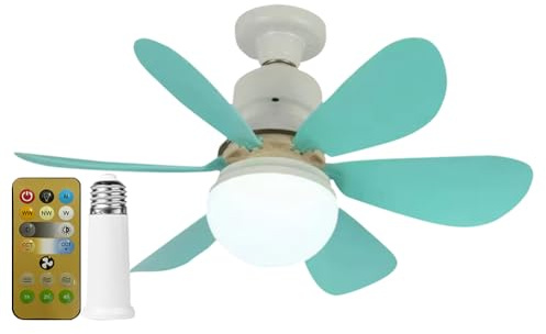 Fiorky Ventilatori da Soffitto con Luci e Telecomando, Ventilatore con Attacco E27 Base E27 42 cm Lampadina LED Ventilatore da Soffitto 3 velocità Dimmerabile for Camera da Letto Soggiorno C