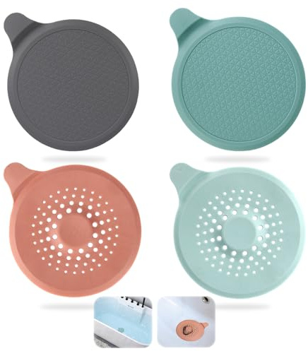 4 Pack Silicone Bathtub Stopper, Universal Sink Plug with Suction Cups | Drain Stoppers for Kitchen Sink, Washbasin and Bathroom Bathtub, Easy Installation for Daily Use