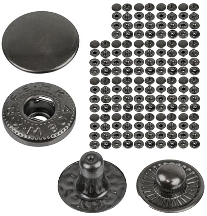 Näh-freie Druckknöpfe, Ø 12,5 mm, 20 Paare, Schwarz-Grau, Set ohne Werkzeug, DIY Stoffclips, Druckknopf mit Ringfeder Verschluss, Reparatur Metall Knöpfe, Ersatz Knopf Nähzubehör, Ringfederdruckknopf