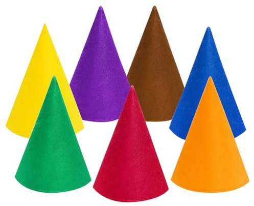 FSSTUD 7 farbige Weihnachtswichtel-Hüte, Filz, Kegelhüte, bunte Zwerghüte, großer Zwerg, Cosplay, Halloween, Elfenhüte, kegelförmige Partyhüte, Zwergkostüme, Zubehör für Erwachsene, Teenager, 7 Stück