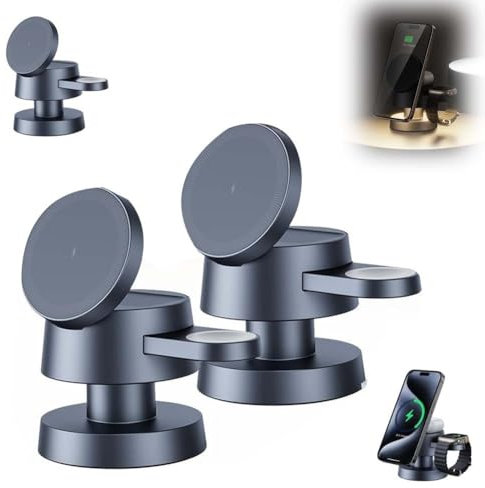 Chargeur sans Fil magnétique 4 en 1, Chargeur sans Fil 4 en 1, veilleuse Champignon, Chargement de téléphone sans Fil avec veilleuse, for Montres, écouteurs, Cadeau d'anniversaire(2PCS)