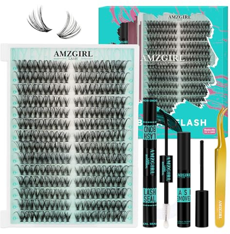 Kit di 280 extension per ciglia fai da te, curvatura a D 40D, ciuffetti singoli di ciglia naturali, con colla e tenuta, solvente per colla e pinzette per ciglia (9-18 mm, D-MIX)