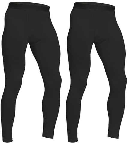 HYCOPROT Kompressionsbyxor för män, atletiska tajta leggings, löpning, coola torra byxor, sport, baslager, byxor för träning, basket, sport, Svart+Svart, L