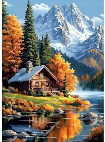 MAXBYE Haus Landschaft Diamond Painting Art Kits für Erwachsene, 5D Diamond Art Kits DIY Full Drill Kunst Crystal Malerei Für Anfänger, Berg Diamant Kreuzstich Geschenke Home Wall Dekor 30x40cm
