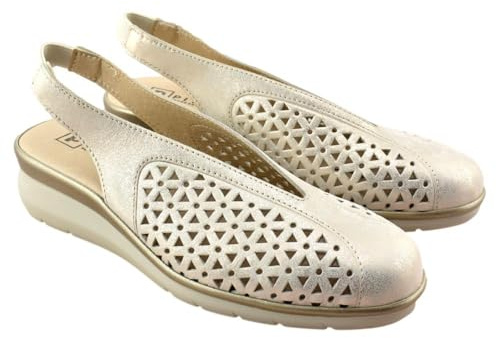 PITILLOS - Bailarinas con cuña de 5cm,de Piel,caladas,Rejilla,Suela de Goma,mocasín,Mercedita,Destalonada, para: Mujer Color: Oro Talla:39