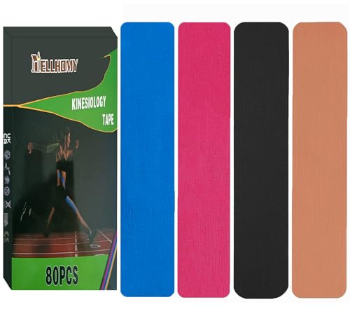 NELLHOMY 80 Pcs Kinesiotapes, Tape Sport Kinesiologie Tape Precut | Wasserfestes &Elastisches Sporttape Physio Kinesi Tape für Knie, Schulter und Ellenbogen, Muskelstraffende Bänder