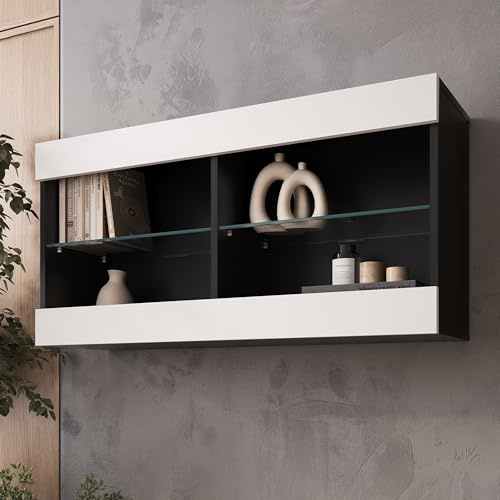 Komodee Vitrine Hängend Tivoli Horizontal Weiß/Schwarz 100x50x29 cm