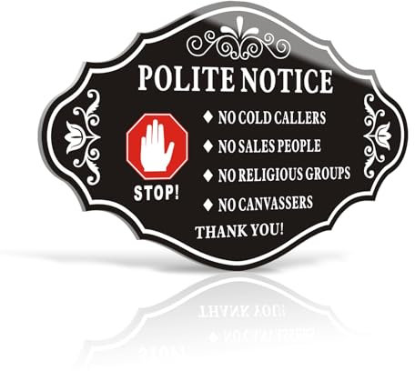 No Cold Callers Sign for Front Door Sticker, 15 x 10CM Polite Notice No Cold Callers Sign Acrylic Self Adhesive for Letterbox Ring Doorbell Outdoor Indoor Use