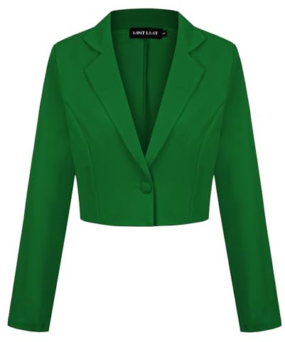 LADI TREND Women's Jacket Suit Casual Elegant Cropped Blazer Notched Lapel Business (Grass Green M)