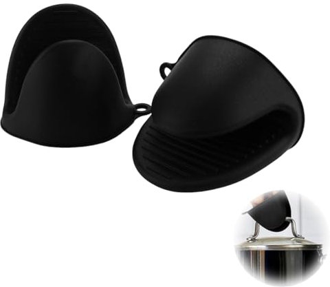 OUDQFCJ Gant de Cuisine épais en Silicone, 1 Paire Gants de Four Résistant à la Chaleur, Gants de Cuisine Antidérapants, Gant Cuisine Anti Chaleur pour Cuisiner, Barbecue, Cuisson (Noir)