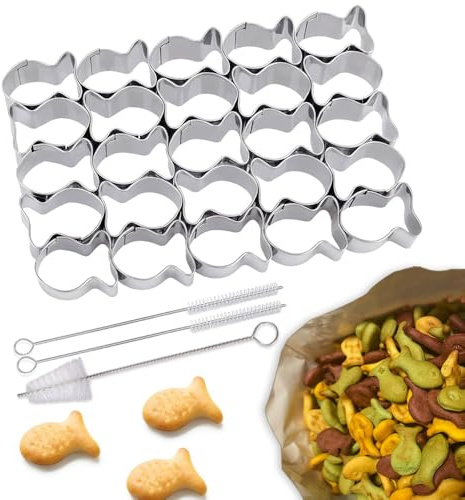 Stainless Steels Mini Goldfish Cracker Cookie Cutter,25 Cavity Gold Fish cookie cutter for Cookie Baking,with Cleaning Brush kit