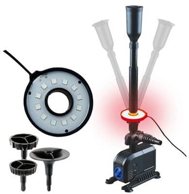 MAUK® LED Springbrunnen | Teichpumpen Set 25W mit Farbwechsel-Ring | 1500 L/h Wasserspiel für Garten & Teich – 1,80m Fontäne, 3 Düsenaufsätze, 360° Rotation & 25° verstellbar, Schutzart IPX8