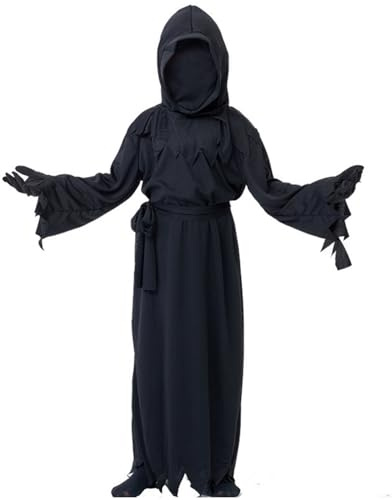 sinirttou Costume da Triste Mietitore per bambini,Mantello da mietitore，costume nero di Halloween Costume da mietitore per ragazzi per festa di Carnevali Cosplay(L