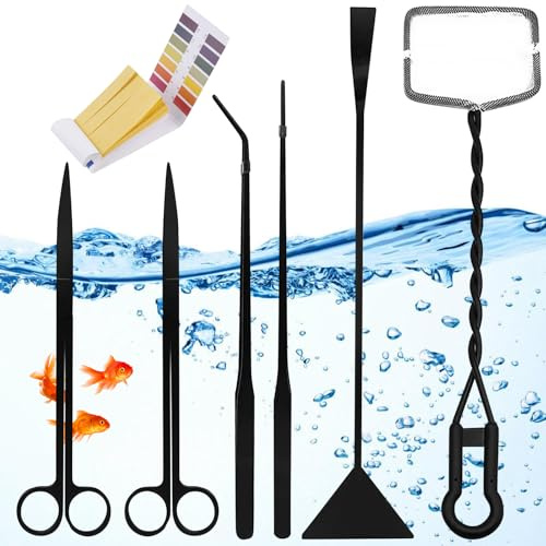 BAIFULAI Akvarium Aquascaping-set, 7-i-1 akvarieverktygssats rostfritt stål saxpincett spatel akvarium tank akvatiska växter verktygsset för fisk vattenväxter trimning