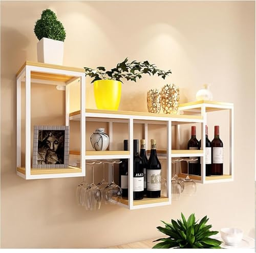 ININOSNP Stapelbares Weinregal Weinregal zur Wandmontage aus Schmiedeeisen – Weinschrank for Aufhängen an der Wand mit Glashalter
