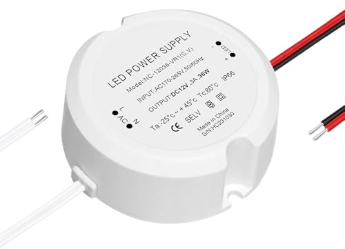 KUWUNG Transformateur 230V à 12V, LED Transformateur 12V 36W 3A, AC à DC Transformateurs à basse tension Commutation, Alimentation 12V, IP66 Mini Driver Tension constante