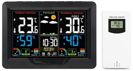 YVAAASIYC Multifunctional Wireless Weather Station Digital Color Display Barometer Thermometer Hygrometer Clock Forecast Outdoor Sensor