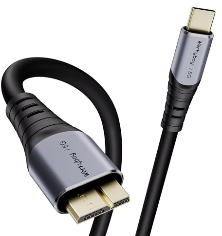 Werkybay Câble Micro B 3.0 vers USB C Mâle 5m, 5Gbps Câble de Disque Dur Externe, Câble de charge Type C 3.1 vers Micro B Compatible avec WD/Seagate/Toshiba Disque Dur, Galaxy S5, Note 3 etc