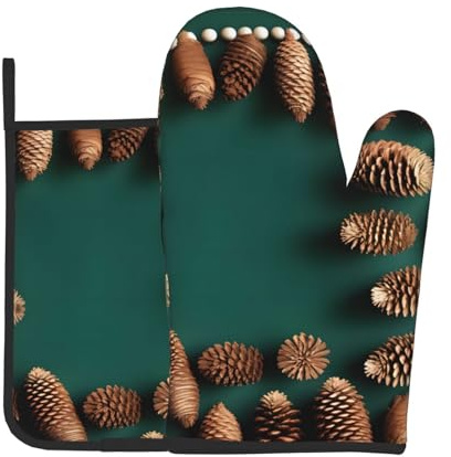 Set da cucina in due pezzi con stampa a forma di pigna, guanto da forno e presina, perfetto per chef, panettieri e decorazioni per la cucina