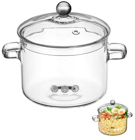 OKUMEYR Pentola Borosilicato per Vetro Coperchio da Zuppa 1900ml | Trasparente e Resistente al Calore, Manico Ergonomico, Uso Domestico e Ristorante