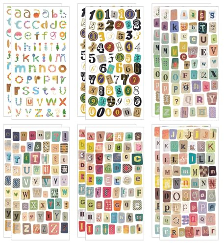 648 Stück Vintage Buchstaben Aufkleber Selbstklebende Kleine Klebebuchstaben Retro Letter Sticker Mehrfarbig Wasserdicht Alphabet Aufkleber für DIY Scrapbook Stickers Laptop Journal Fotoalbum (B)