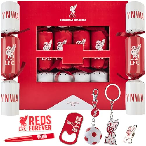 Get Trend Liverpool FC Weihnachts Knallbonbons, 6er-Pack Fußball Cracker Weihnachtsdeko Innen, Weihnachten Tischdeko mit Überraschungsspiel, Papierkrone & Scherz (Multi Liverpool)