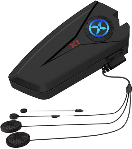 XGP X1 Motorrad Headset Bluetooth 5.3, Helm kopfhörer für Musik und Navi-Ansage Hören, 40mm Hi-Fi, Sprachassistent, Motorradhelm Bluetooth 60 Stunden Spielzeit für Einzelfahrer