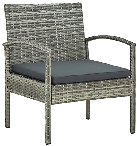 Bucmath Gartenstuhl mit Kissen, Poly Rattan Grau, 58x58x72 cm, bequemer Terrassenstuhl für Outdoor, Balkon, Garten, langlebiges PE-Geflecht