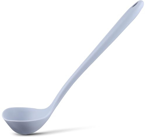 Toyvian Mestolo da Zuppa Grande in Silicone Grigio Manico Lungo, Cucchiaio da Minestra Resistente al Calore per Cucina Domestica e Ristorante, Utensile da Cucina Foro per Appendere