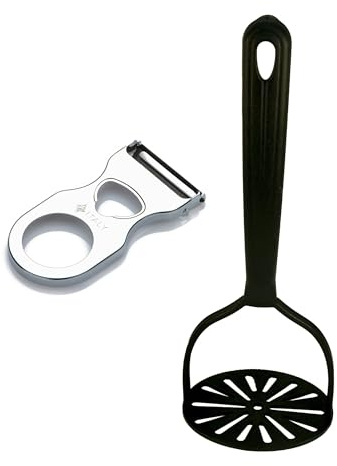 Kit de 2 piezas para machacar patatas manual, mortero de plástico y pelador de patatas, pelar frutas, resistente, 27 cm, para puré