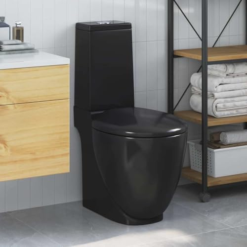 Genérico Inodoro WC Redondo de cerámica con Cisterna Negro,Bricolaje,Fontanería,Piezas para fontanería,Baños y bidés,Baños,141136