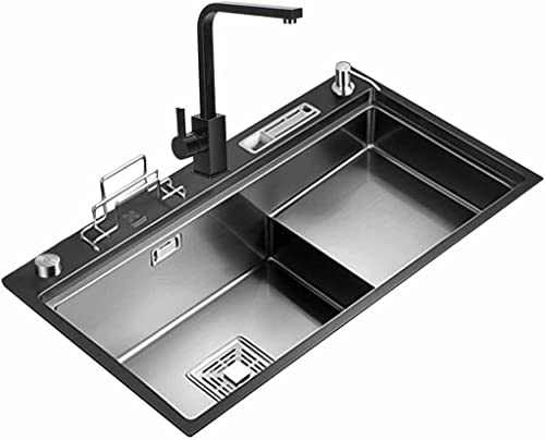 Lavello da cucina in acciaio inossidabile con rubinetto multifunzionale - Organizzazione efficiente dell'area umida con design a scala