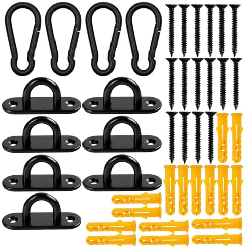 Juego de 24 ganchos de acero inoxidable con 6 tacos y ojales de tornillo, ganchos de fijación para toldo, hamacas y soporte de lámpara para techo, montaje en pared resistente