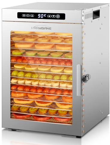 VarmBake Placeringsmaskin i rostfritt stål, 14 våningar, 30–90 °C, liten torkmaskin, 0,5 m² torkyta, 500 W, torkutrustning för livsmedel, torktumlare för frukt, kött, grönsaker och 316