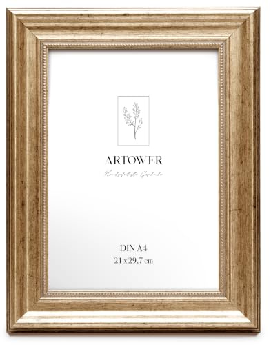 Artower® Barock Bilderrahmen DIN A4 21x29,7 cm Silber | Vintage Fotorahmen Silber Antik | Eleganter Rahmen für Fotos, Poster & Kunstdrucke | Silberner Bilderrahmen im Barockstil