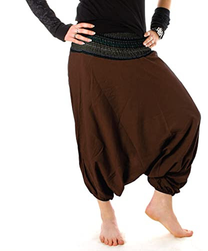 Vishes leichte Dreiviertel Haremhose in Dunkelbraun I Free Size (36-44) I Handgefertigt aus 100% Baumwolle I Auch für Kinder geeignet I Ideal für Sommer I Nachhaltige Alternative Bekleidung
