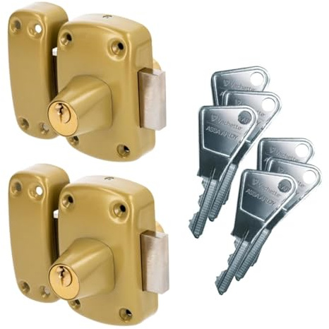 Vachette Lot de 2 Verrous de Porte Cylindre Double Cyclop - Ouverture à clé identique - Verrou à clé extérieur et intérieur - Cylindre ø 23mm, Longueur 45mm, 5 goupilles - 67603MN/SC - 6 clés